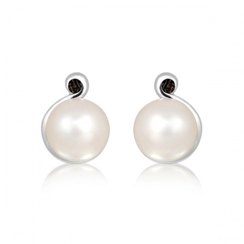 Nona S Pearl and Smoky Quartz-stříbrné náušnice s perlou a kamenem quartz