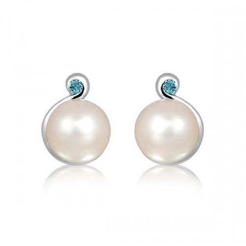 Nona S Pearl and Blue Topaz-stříbrné náušnice s perlou a modrým topazem